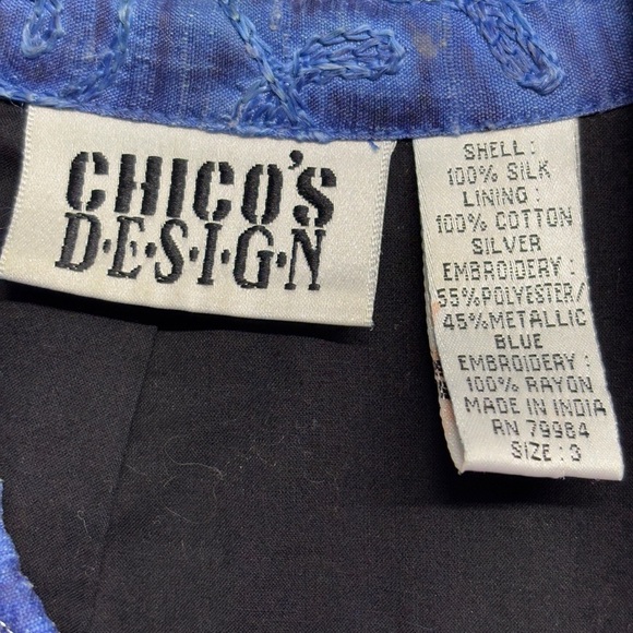 Chico's Design 100% Silk Blue Lined Jacket Button Down 2 / L Collared - Picture 3 of 6